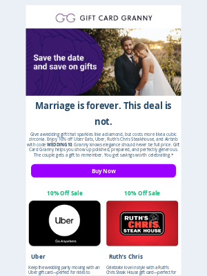Gift Card Granny - 💍 Marriage lasts forever. This deal won’t.
