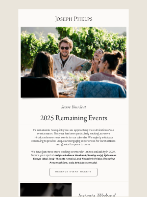 Joseph Phelps Vineyards - Don't Miss Out: 2025 Events Filling Up Quickly