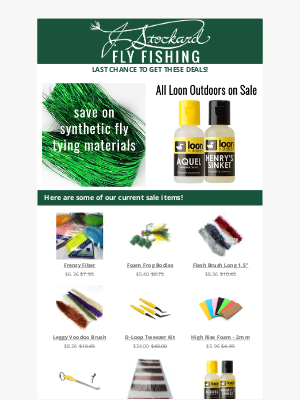 J Stockard Fly Fishing - Last Chance! 20% off 100s of Synthetic Tying Materials