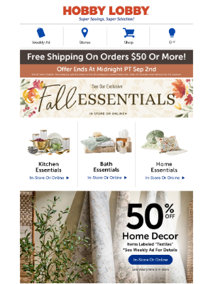 Hobby Lobby - Add Inviting Textures – 50% Off Home Decor