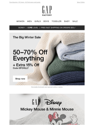 Gap Factory - NEW: Disney Mickey Mouse & Minnie Mouse styles (reminder: you have an extra 15% off)