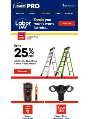 Lowe's - Up to 25% OFF with Labor Day deals
