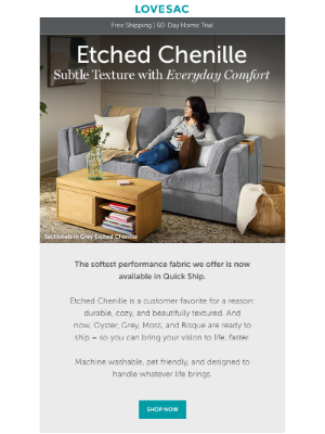 Lovesac - Etched Chenille Just Landed – Now in Quick Ship!