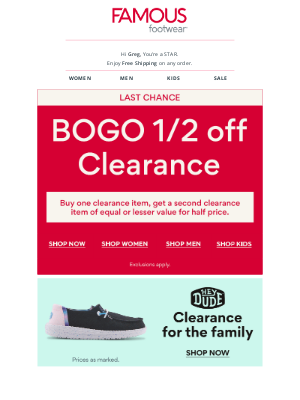 Famous Footwear - HURRY! Last chance to save big