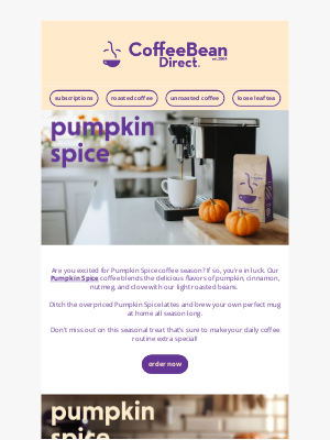 Coffee Bean Direct - Fall in Love with Pumpkin Spice Early 🍂