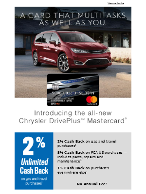 Chrysler - Earn 2% Cash Back on gas and travel purchases with no annual fee.