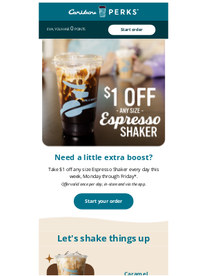Caribou Coffee - Perk up with $1 off any size Espresso Shaker!