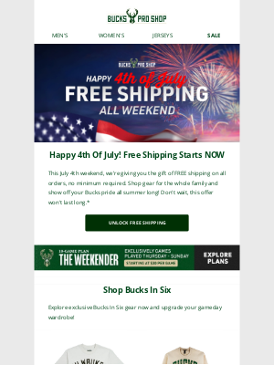 Milwaukee Bucks - Celebrate The 4th With Free Shipping On All Orders!