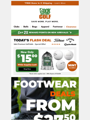Rock Bottom Golf - 👟 Footwear at OUR COST + $5 or FREE Shipping ⏰ ENDS TONIGHT!