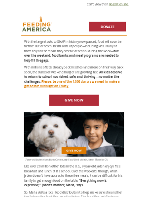 Feeding America - 🔔 Don't let the school bell ring on Friday without making a gift 🔔