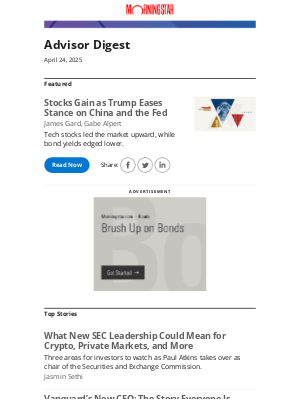 Morningstar - Stocks Gain as Trump Eases Stance on China and the Fed