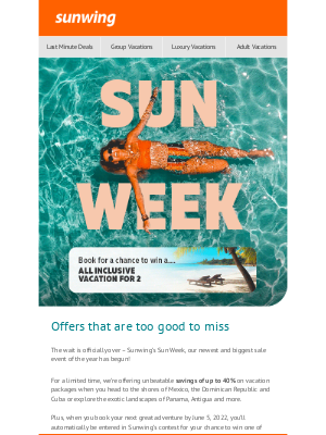 Sunwing Vacations Inc. (CA) - Sunwing kicks off summer with seven days of savings and giveaways!