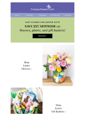 From You Flowers - Hop to it! Last Chance for 25% Off Easter Flowers & Gifts