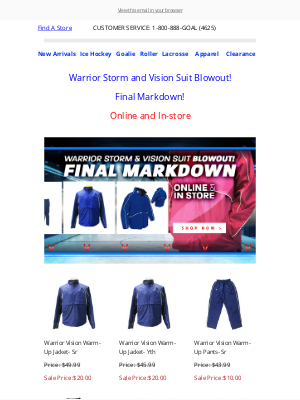 Perani’s Hockey World - Warrior Storm and Vision Suit Blowout!