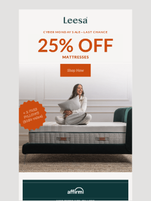 Leesa - Last chance to save 25% off mattresses