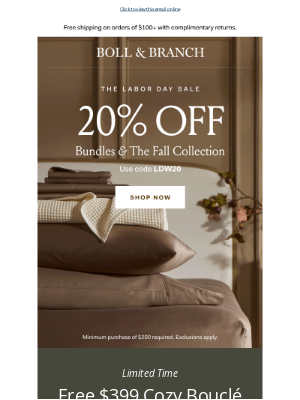 Boll & Branch - Don't miss 20% off + a FREE gift 👀
