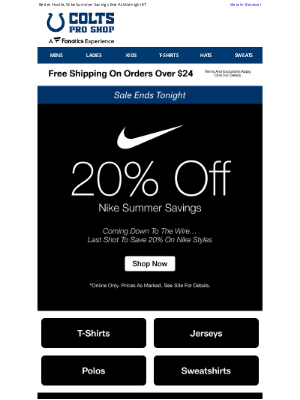 Indianapolis Colts - Final Day To Save 20% On Nike + Free Shipping!