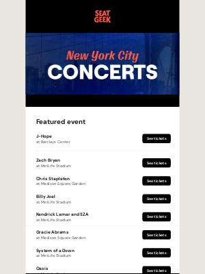 SeatGeek - Coming to New York City: J-Hope, Zach Bryan, Chris Stapleton and more!