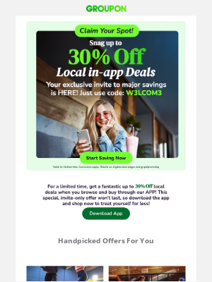 Groupon - Don't miss out on up to 30% OFF local deals!