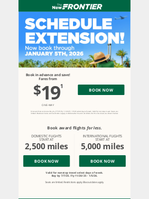 Frontier Airlines - NEW: Book through January 5th from $19!
