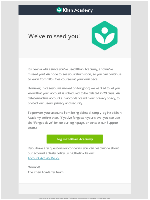 Khan Academy - Your Khan Academy account may be deleted in 29 days