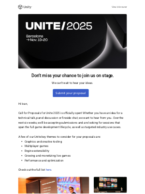 Unity - Unite 2025 Call for Proposals is now open!