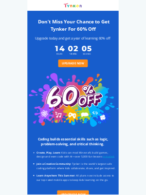 Tynker - Unprecedented Deal! Get Your Child ALL of Tynker 60% OFF.