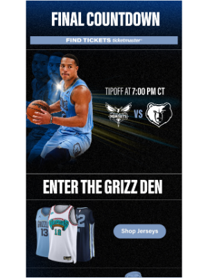 Memphis Grizzlies - Don't miss the game TONIGHT: Hornets vs. Grizzlies at 7:00 PM