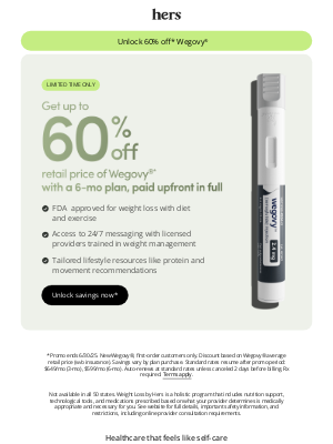 hers - Get up to 60% off Wegovy® retail price*