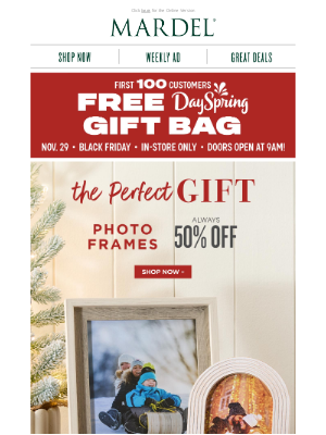 Mardel Christian and Education Stores, Inc. - 50% Off – Gift Wrap, Photo Frames, & Crosses!