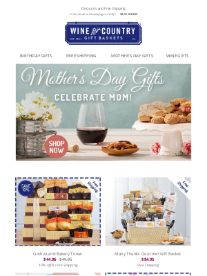 WineCountryGiftBaskets - Mother's Day gifts - weekend sale
