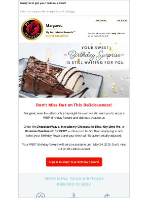 Red Lobster - Margaret, don’t forget your Birthday Reward!