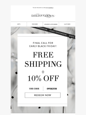 Lillian Vernon - Final call: free shipping + 10% off ends TOMORROW
