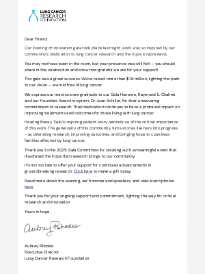Lung Cancer Research Foundation - A note of thanks and celebration
