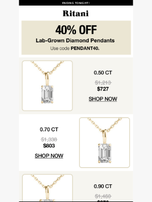 Ritani - 🚨 LAST CALL! 40% OFF Lab Diamond Pendants - Ending Tonight! 😱