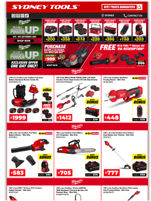 Sydney Tools (Australia) - 🚨Milwaukee Outdoor Power Up Event ON NOW! Check Out Our Spring Deals