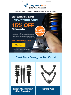 CarParts - Ending Now 🚨 15% OFF Sitewide