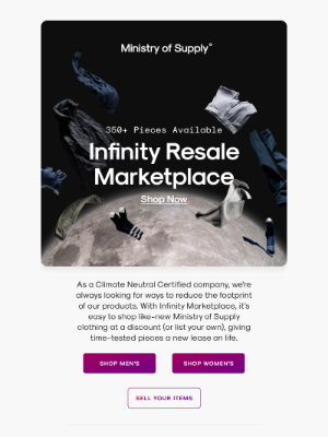 Ministry of Supply - 325 Pieces Added: Infinity Resale Marketplace