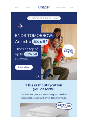 Casper - Ends tomorrow: Extra 5% on top of up to 35% off!