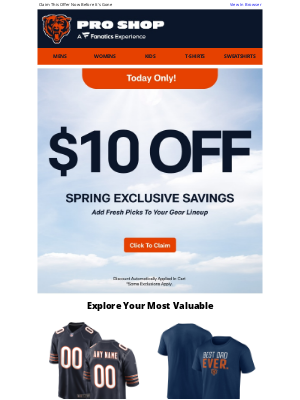 Chicago Bears - $10 Off Exclusive Offer For You | Today Only