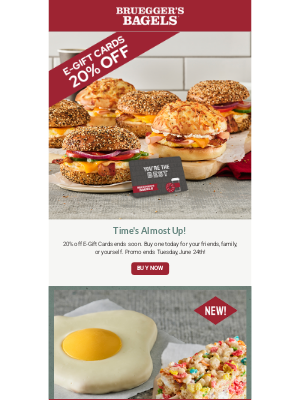 Bruegger's Bagels - ⚠ LAST CALL: 20% off E-gift Cards