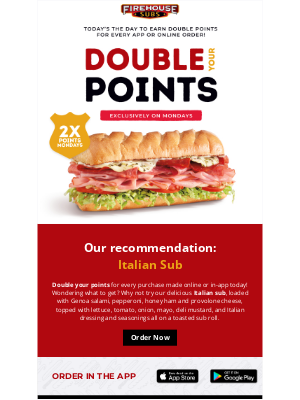 Firehouse Subs - Stuck on what to get for Double Points Monday? Here’s our pick!
