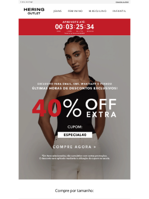 Hering Outlet (Brazil) - VAI ACABAR: 40% EXTRA para você!