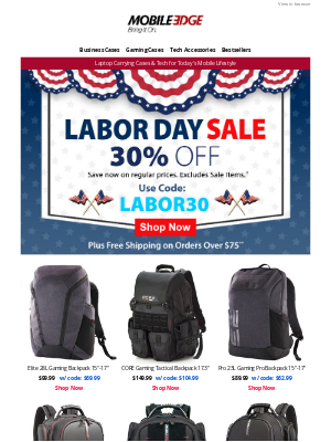 Mobile Edge - Celebrate Labor Day with 30% Off – Limited Time!