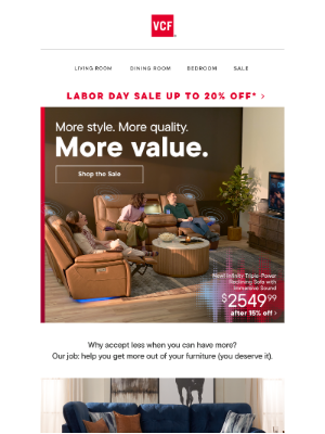 Value City Furniture - You want more? You get more! Save up to 20%.