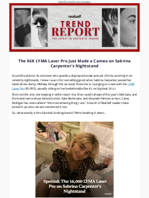 RealSelf - Spotted: This $6,000 Laser on Sabrina Carpenter’s Nightstand