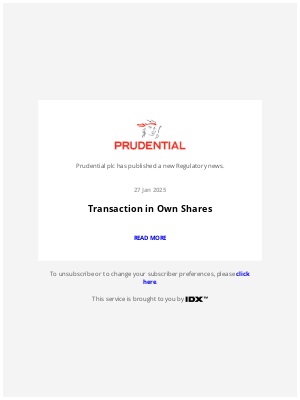 Prudential Plc - Prudential plc email alerting service