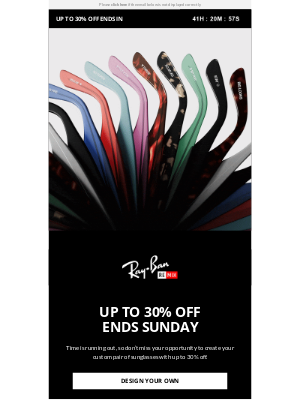 Ray-Ban - Up to 30% off Custom Styles Ends Sunday