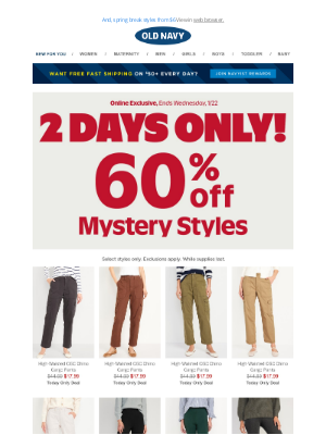 Old Navy - 👀 Click and see! 60% off MYSTERY styles inside