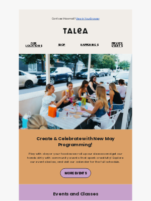 Talea Beer Co. - May Classes at TALEA 🌷
